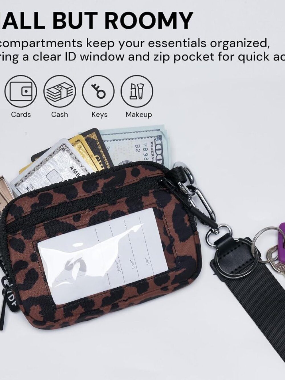 Wristlet Wallet for Women with Clear ID Window, Zip Coin Purse and Keychain - Picture 2 of 7